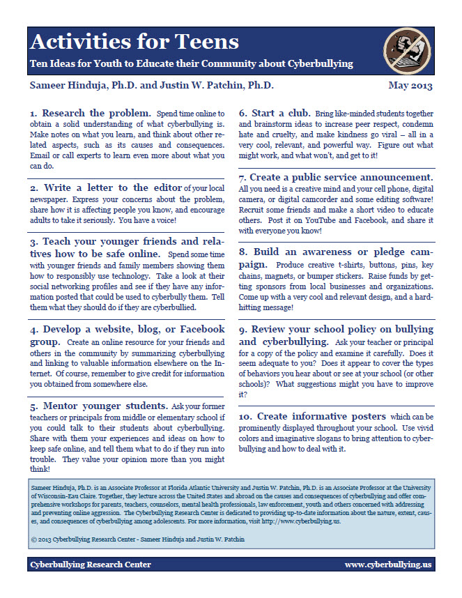 top-ten-teen-ideas-teach-cyberbullying Ten Ideas for Youth to Educate their Community about Cyberbullying Cyberbullying Research Center image 1