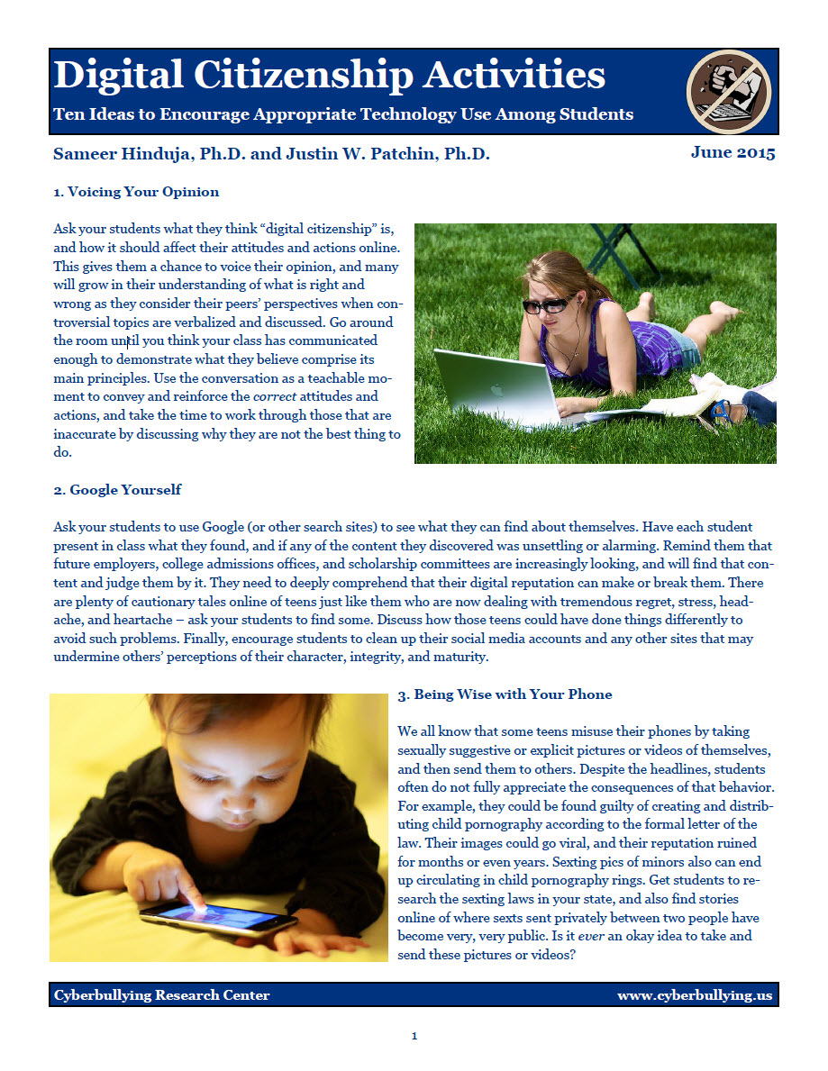 digital-citizenship Digital Citizenship Activities for Educators Cyberbullying Research Center