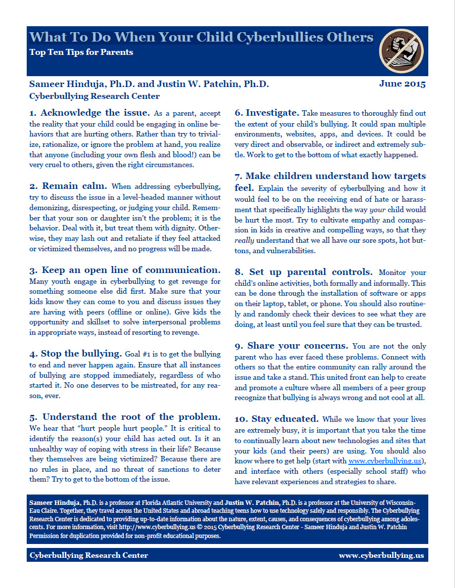 tips-parents-child-cyberbullying-others What To Do When Your Child Cyberbullies Others: Top Ten Tips for Parents Cyberbullying Research Center