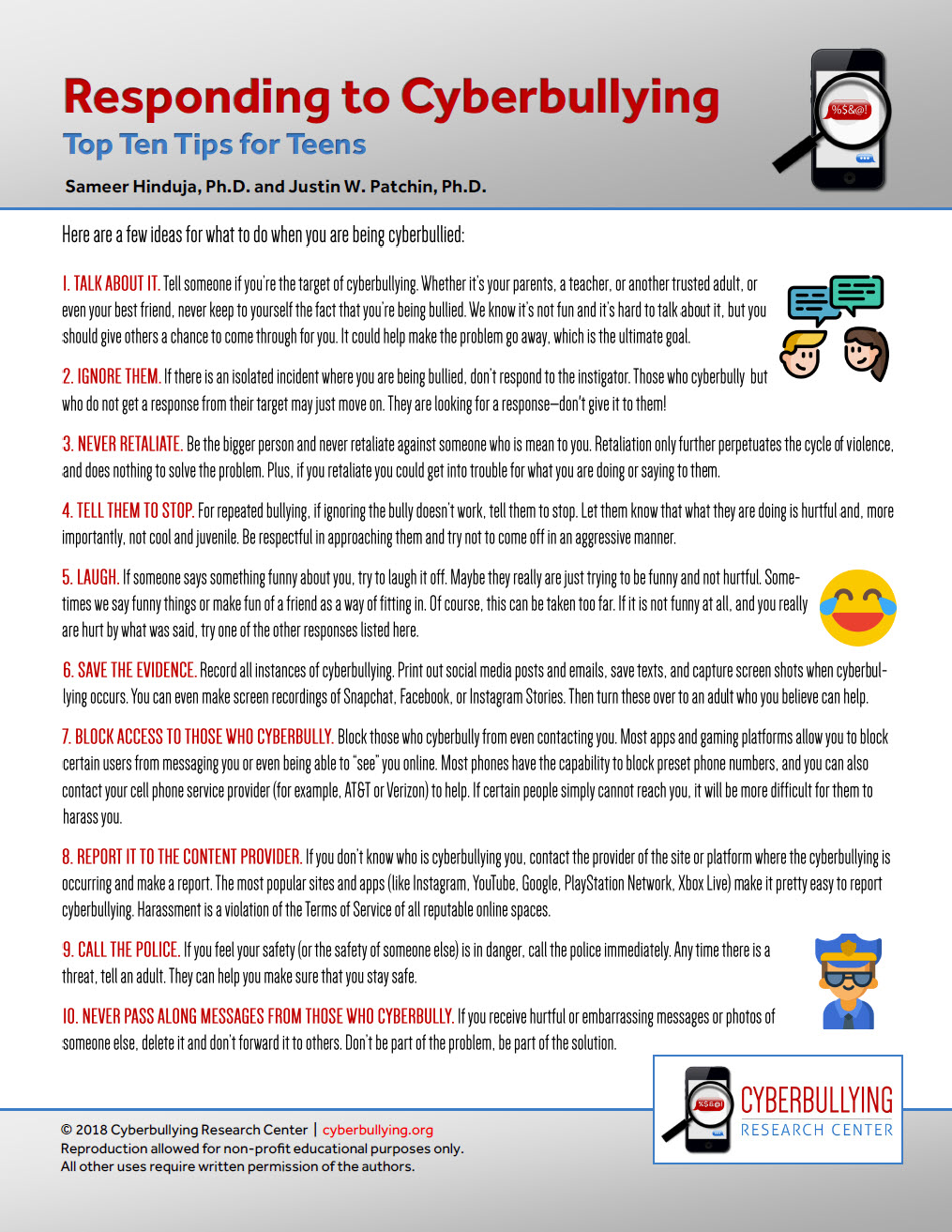 Responding to Cyberbullying: Top Ten Tips for Teens