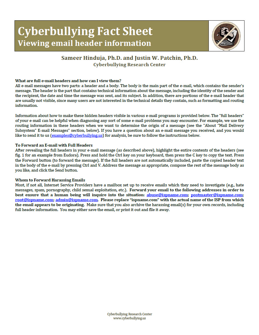 Cyberbullying Fact Sheet: Viewing Email Header Information post thumbnail