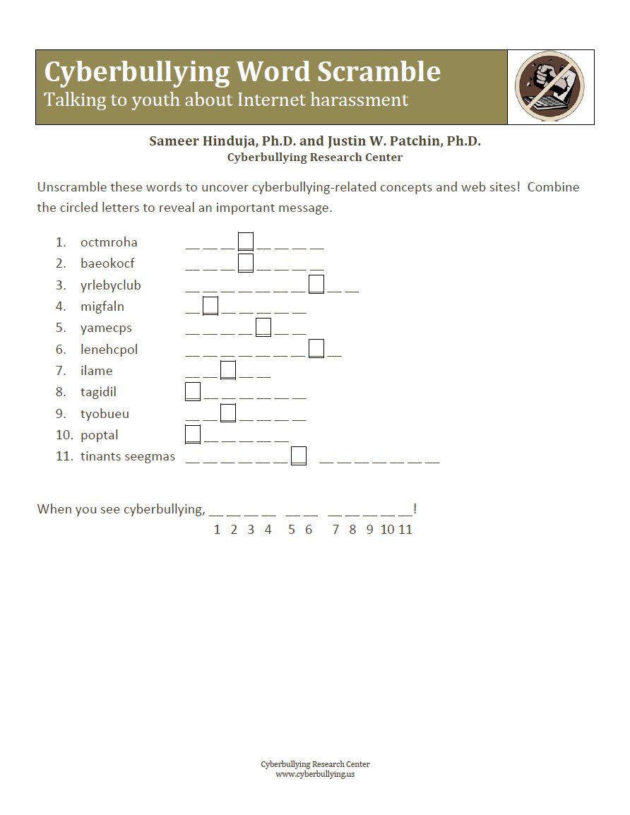 Cyberbullying Word Scramble: Talking to Youth about Internet Harassment post thumbnail