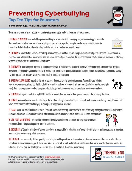 Preventing Cyberbullying - Top Ten Tips for Educators